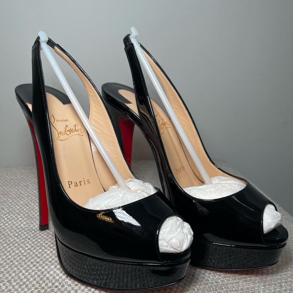 Christian Louboutin Black Peep-Toe Heels